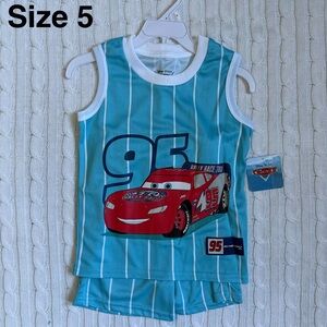Disney Pixar Cars Boys Outfit Set NEW Sz 5 Lightning McQueen Race Jersey Kachow